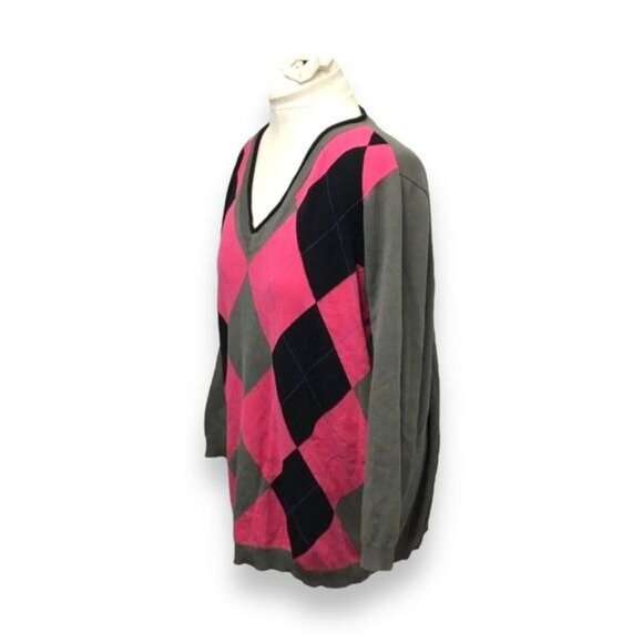 Ellos Women's V-Neck Argyle Sweater Pullover, Gray, size 1X - Picture 4 of 8